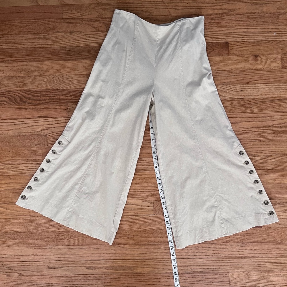 By Anthropologie Pants Womens 4 Wide Leg Flare Side Zip Button Linen Blend